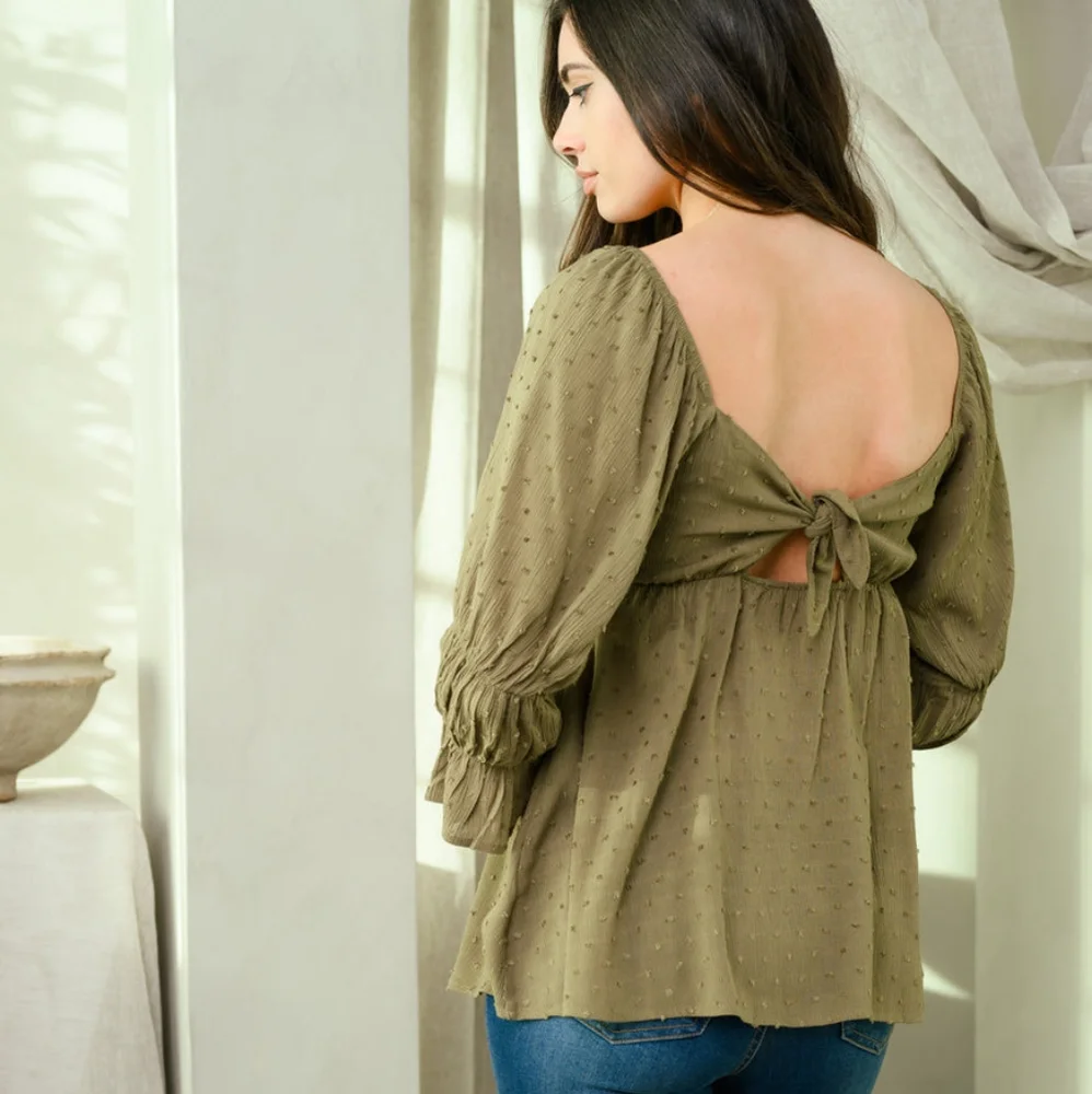 Puff sleeve Babydoll Swiss Dot Top - Picture 4 of 4